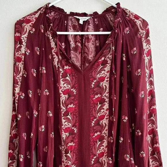 Lucky Brand Rust Bohemian Floral Peasant Blouse, Size Small - Picture 4 of 16